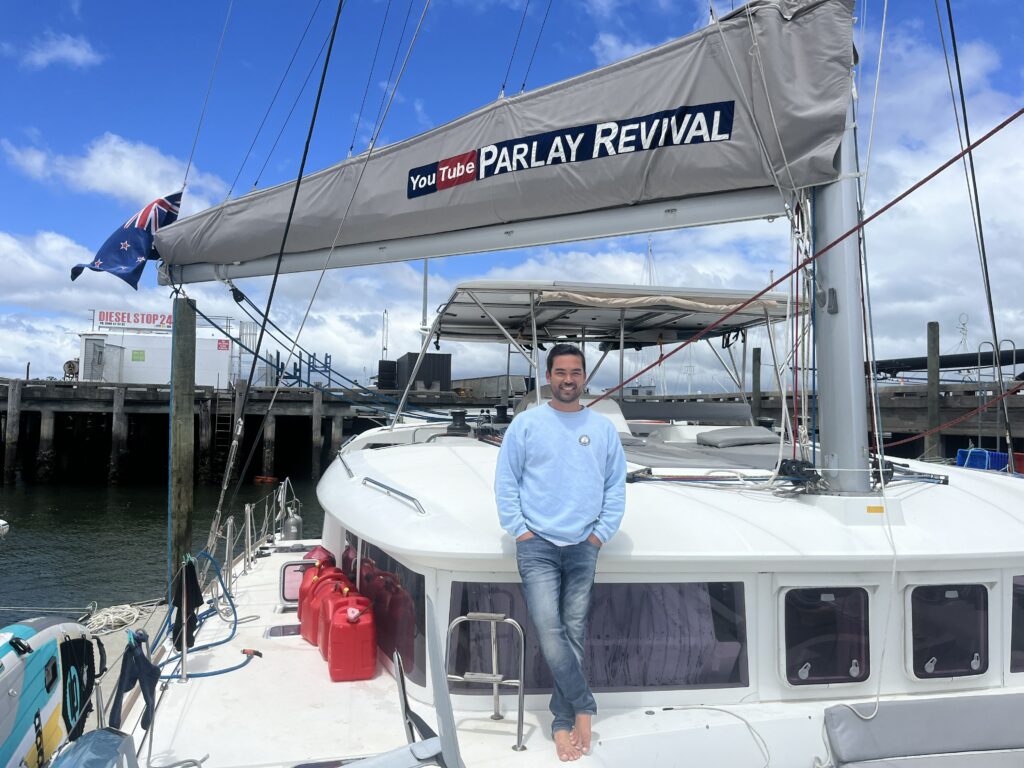 Colin of Parlay Revival standing on the bow